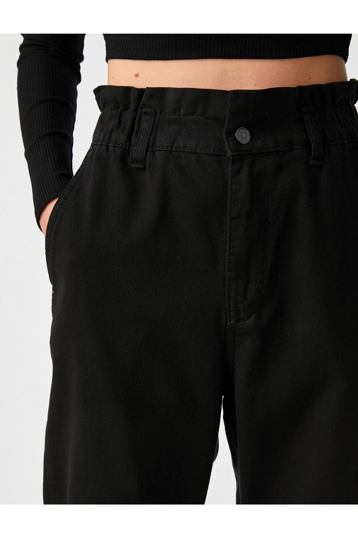 Koton Baggy Kadın Siyah Kanvas Pantolon - 3WAL40005MW