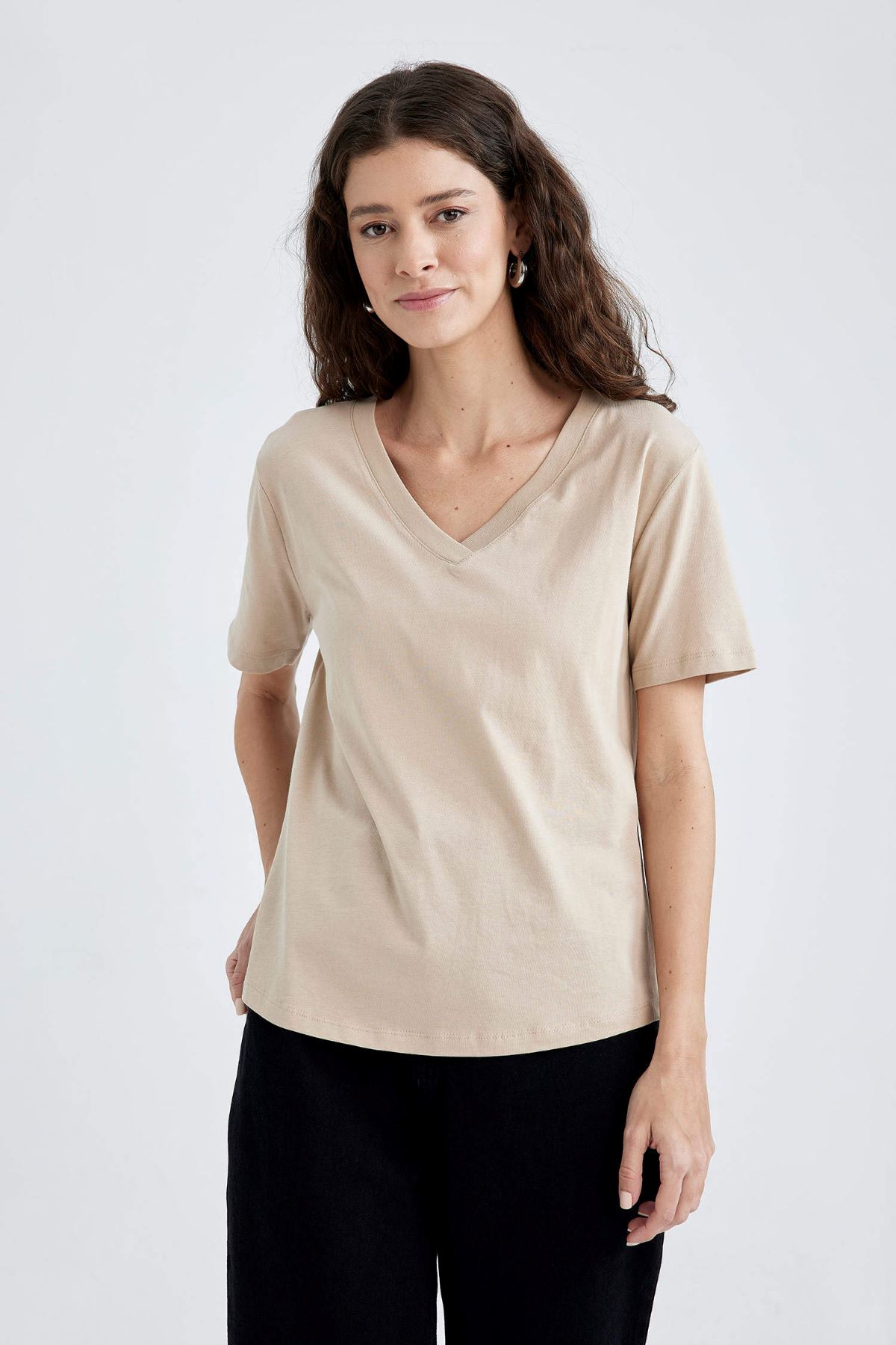Defacto Kadın Kahverengi Tişört - W9578AZ/BG65