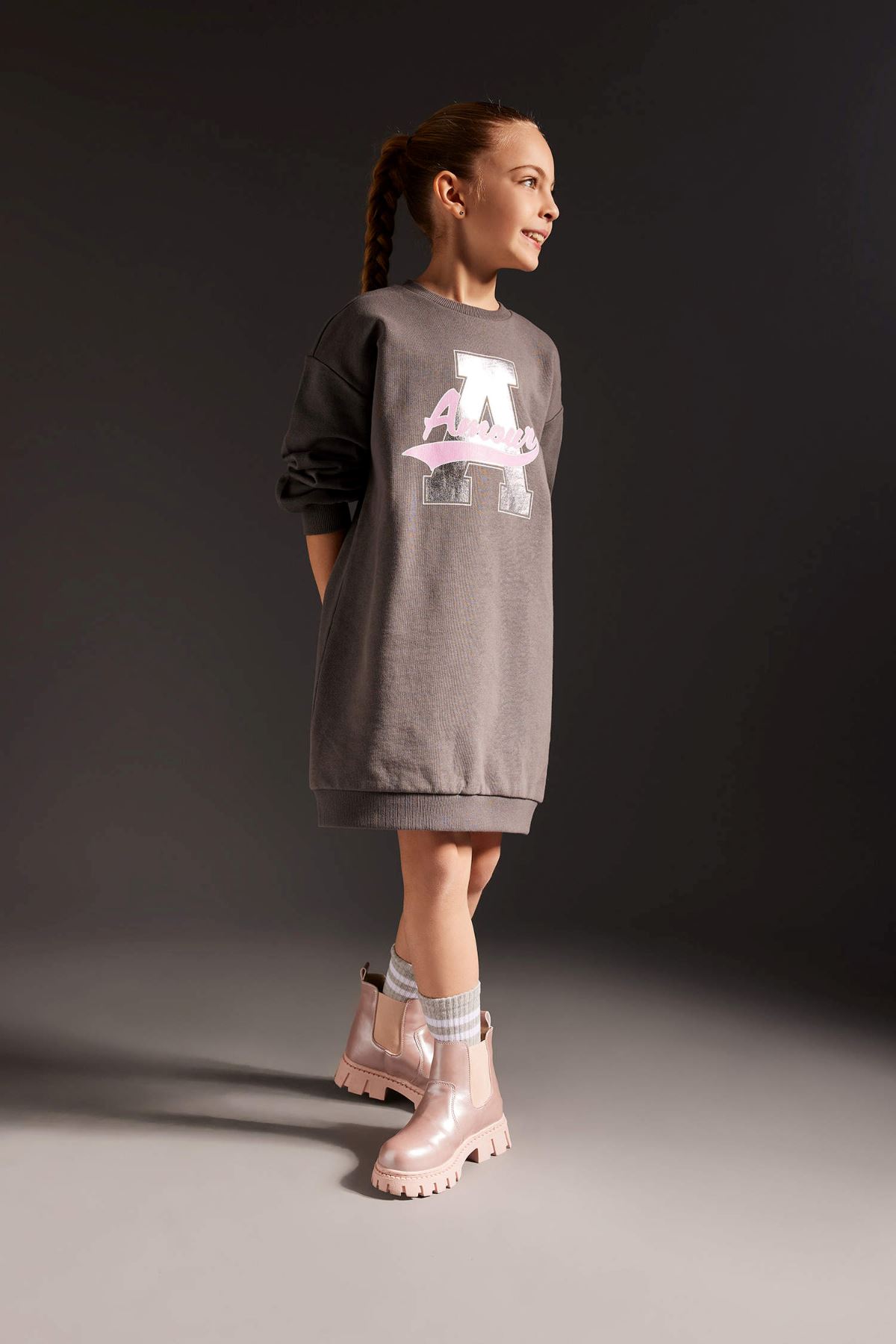 Defacto Kız Çocuk Antrasit Elbise - Z4933A6/AR215
