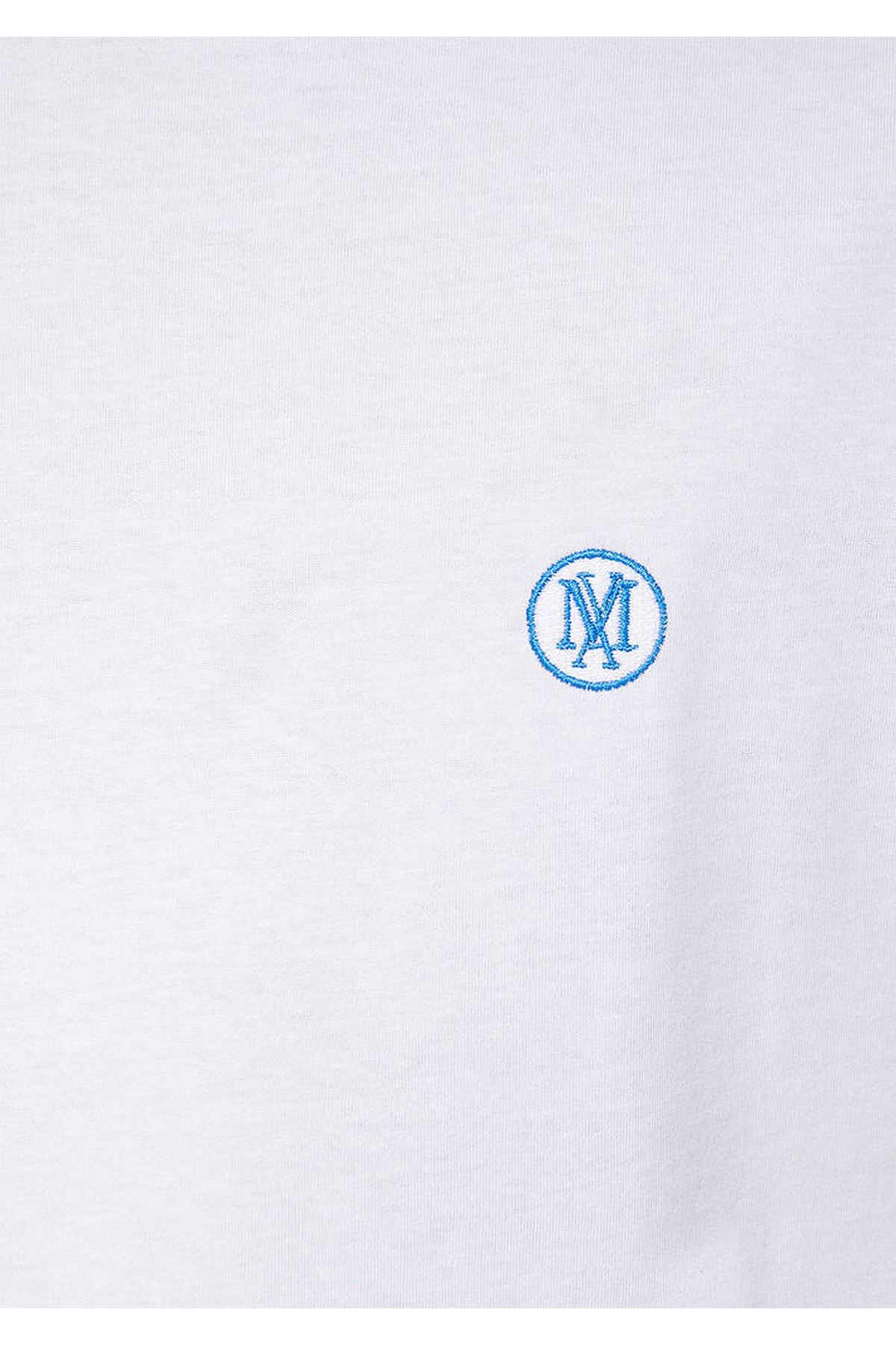 Logo Nakışlı  Mavi Erkek Beyaz Tişört - M067074-620