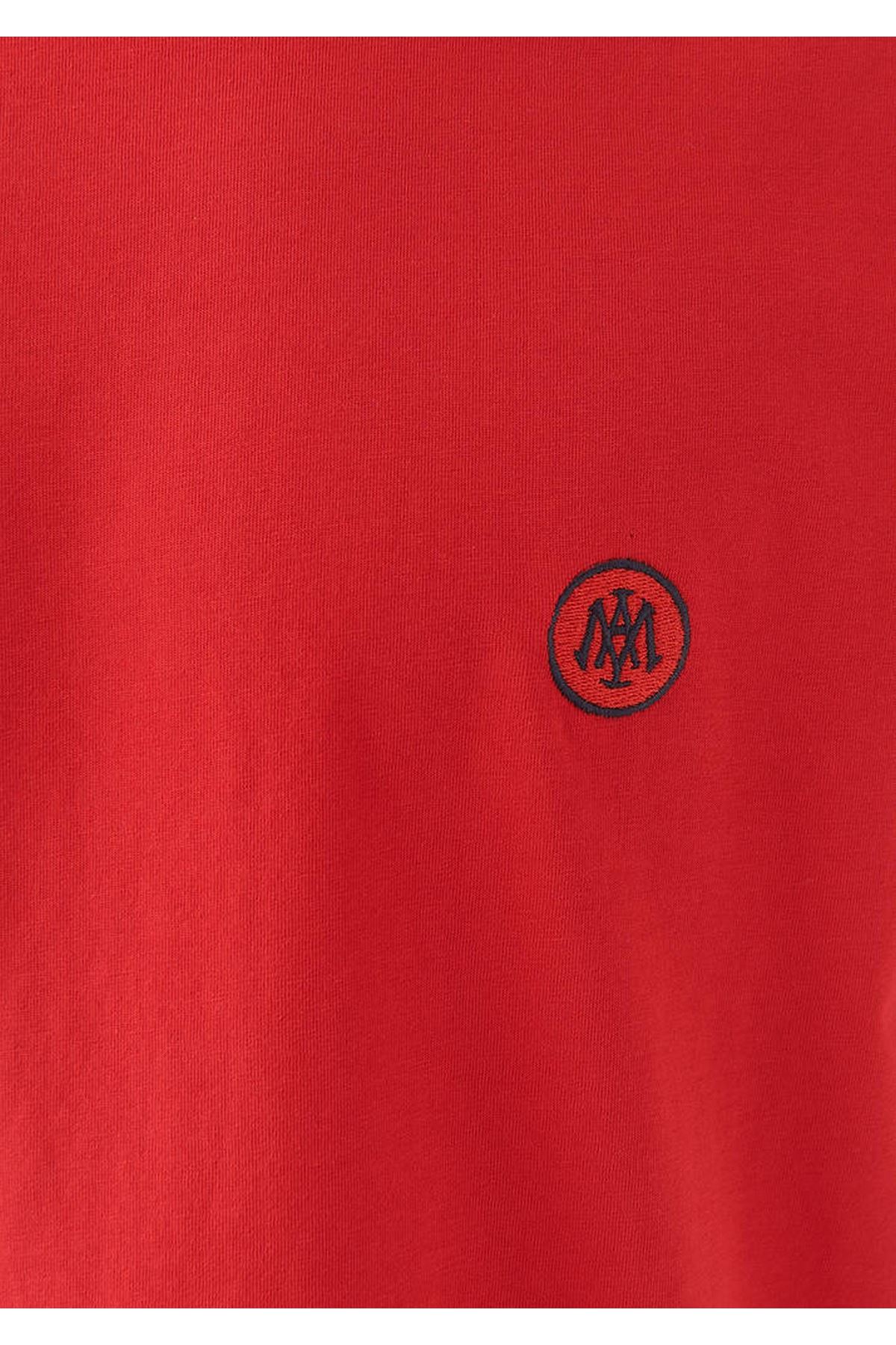 Logo Nakışlı  Mavi Erkek Kırmızı Tişört - M067074-70471