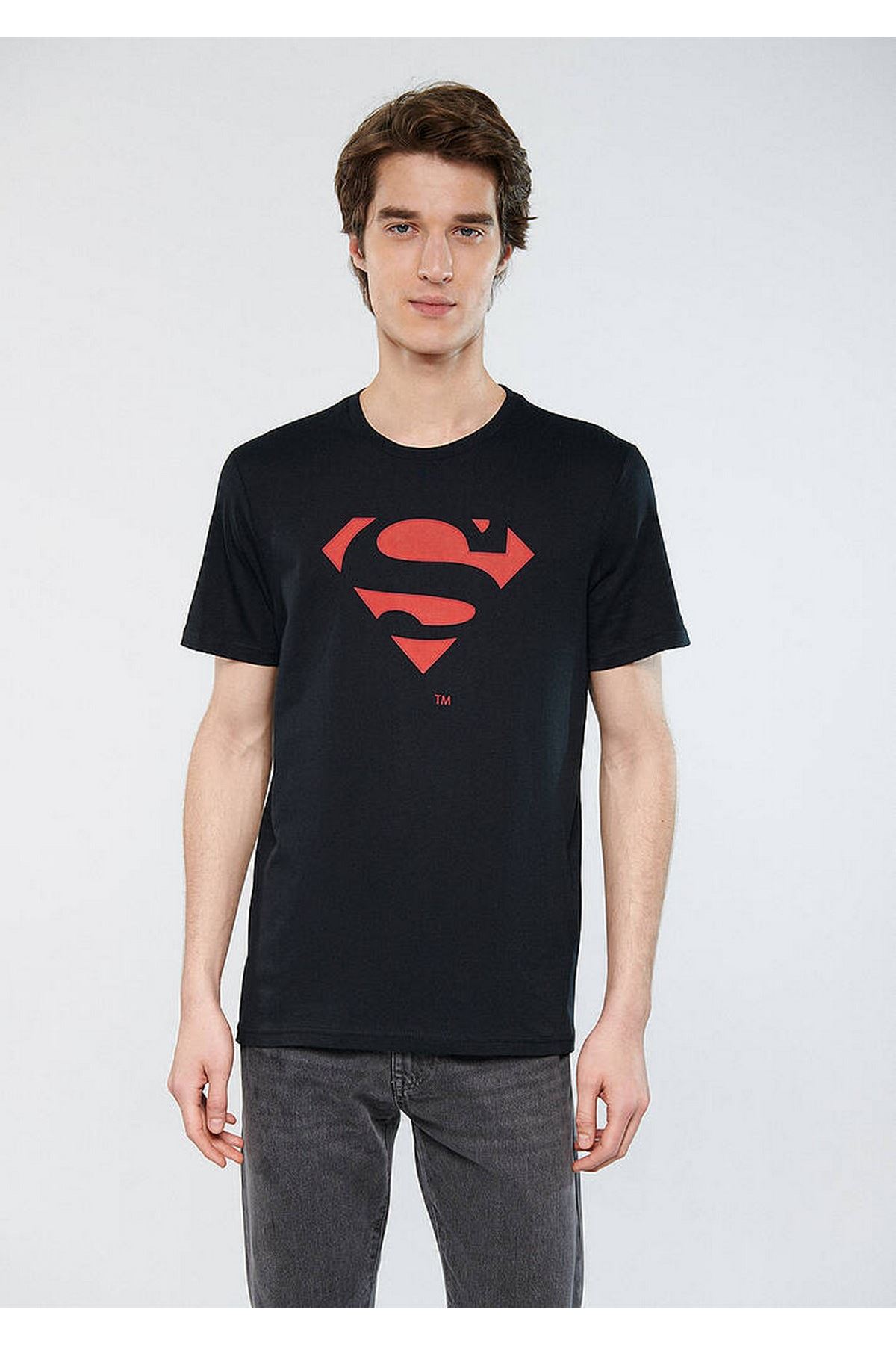 Superman Baskılı  Mavi Erkek Siyah Tişört - M066875-900