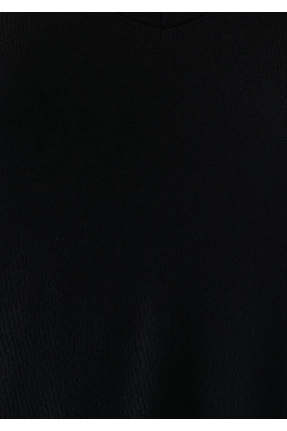 Basıc V Yaka Penye Kadın Siyah Tişört - M167714-900