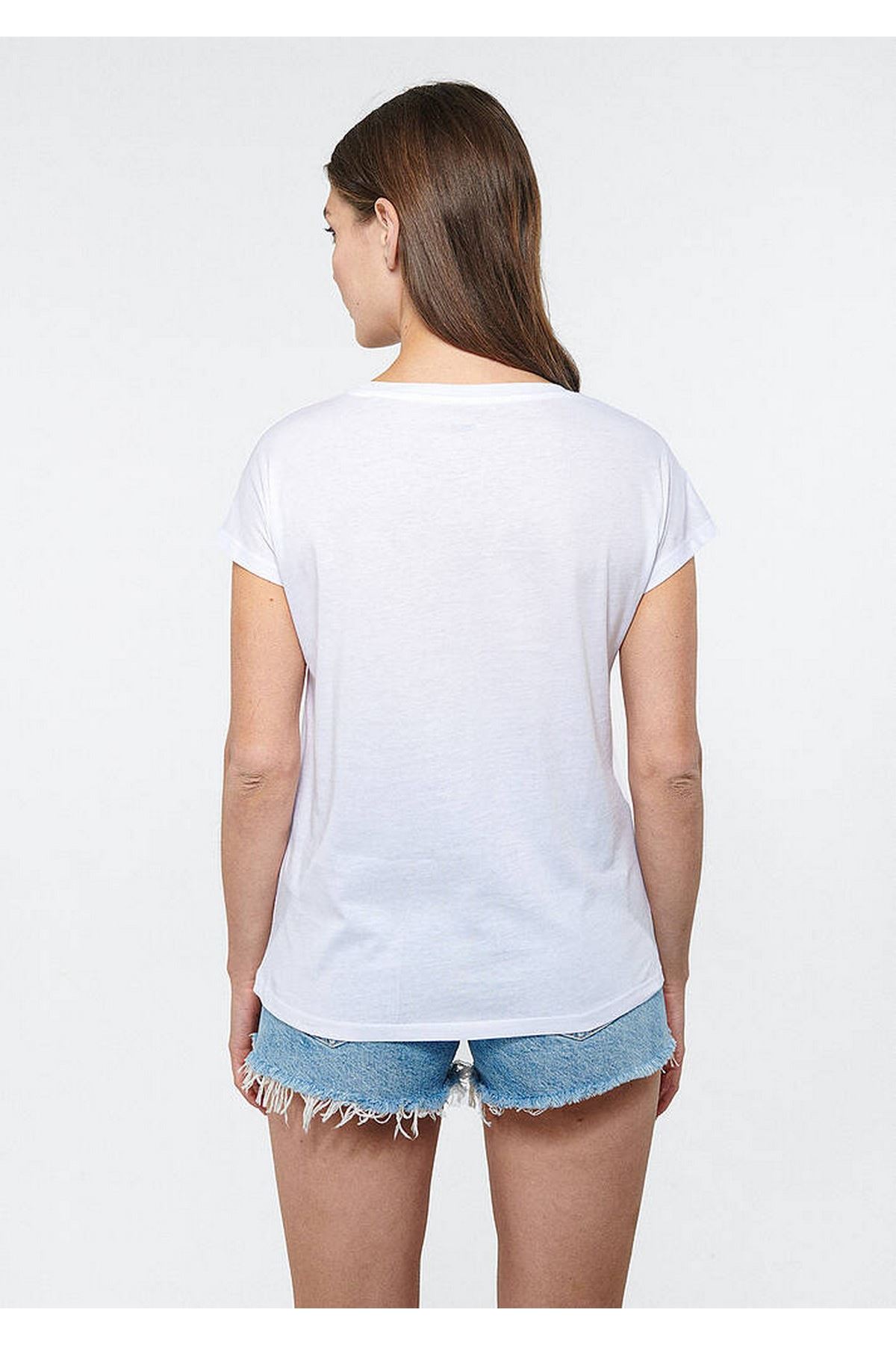 Kısa Kollu  Mavi Kadın Beyaz Tişört - M1611335-620