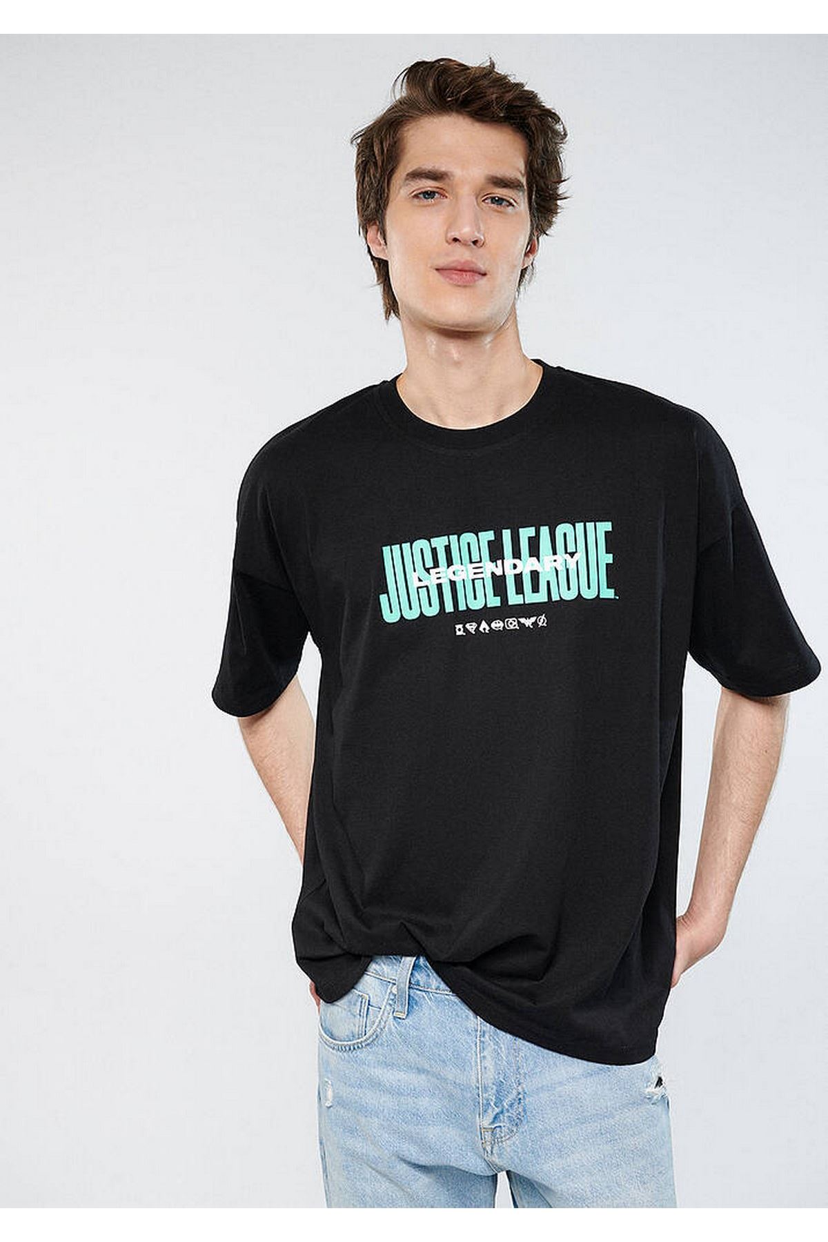 Justıce League Baskılı Mavi Erkek Siyah Tişört - M0611243-900