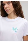 Mavi Kelebek Baskılı Kadın Beyaz Tişört - M1612391-620